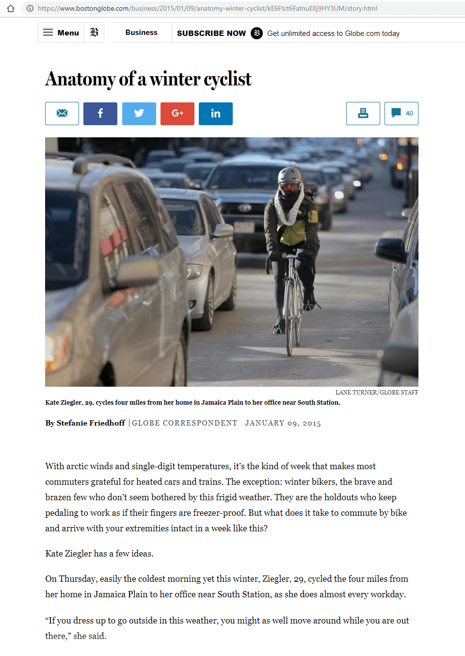 BOSTON GLOBE: Anatomy of a winter cyclist