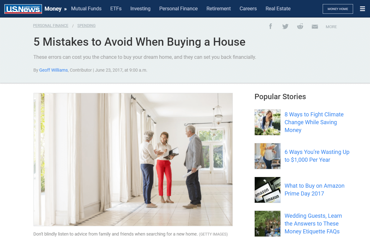 U.S. NEWS: 5 Mistakes to Avoid When Buying a House