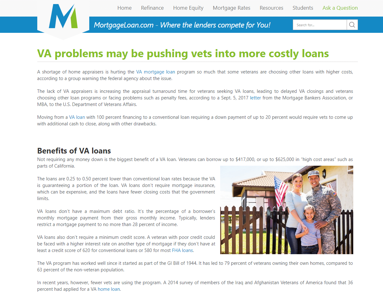 MORTGAGELOAN.COM: VA problems may be pushing vets into more costly loans