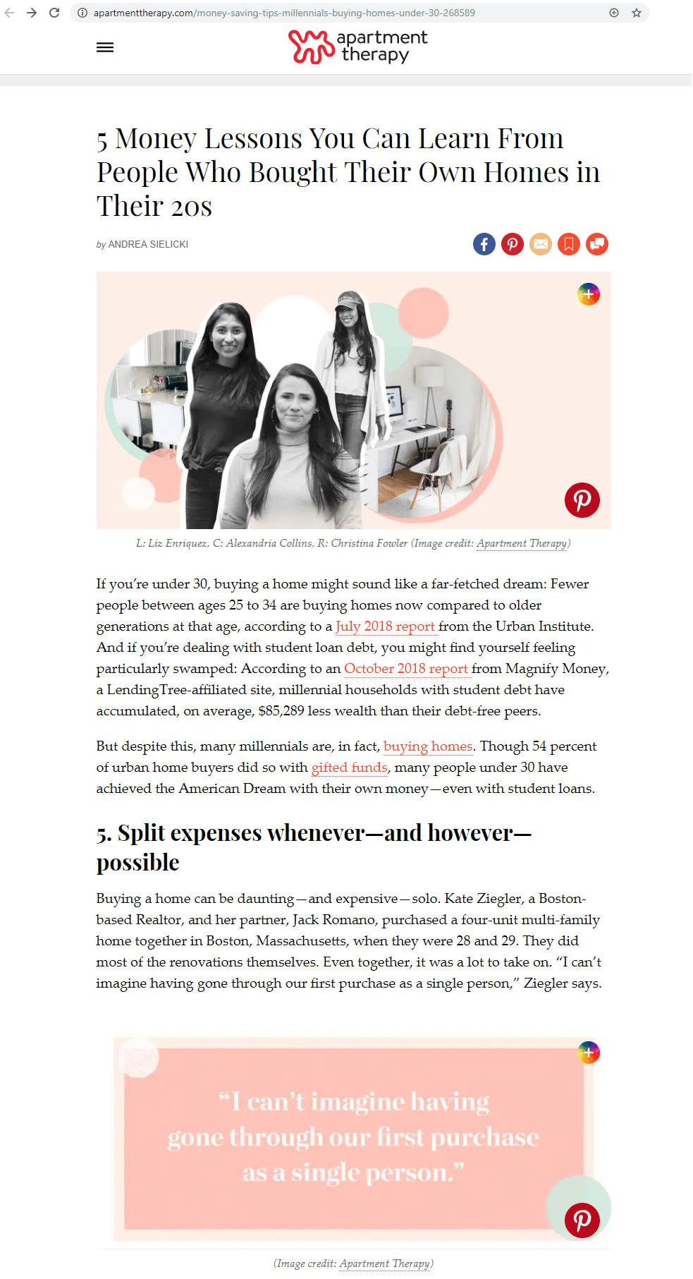 APARTMENT THERAPY: 5 Money Lessons You Can Learn From People Who Bought Their Own Homes in Their 20s