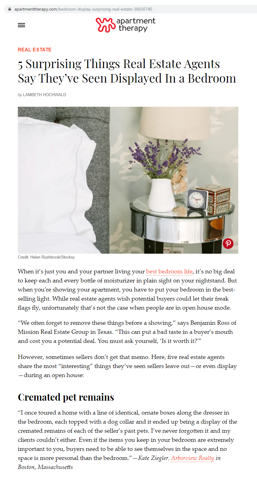 APARTMENT THERAPY: 5 Surprising Things Real Estate Agents Say They’ve Seen Displayed In a Bedroom